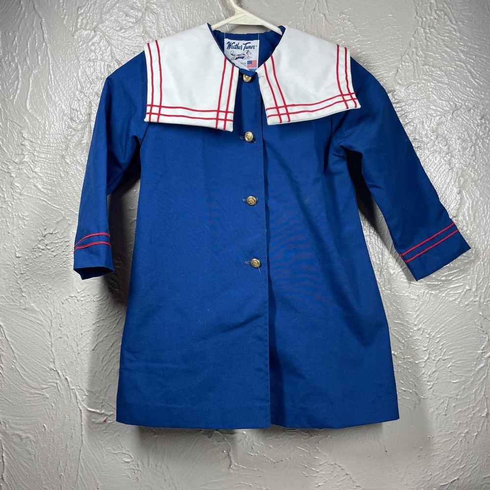 Weather‎ tamer vintage girls sailer blue white jacket size 5